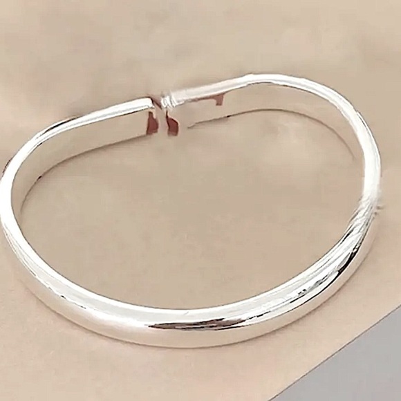 Sterling Silver Irregular Bangle Bracelet, Geometric, Cuff, Minimalist - Picture 3 of 5